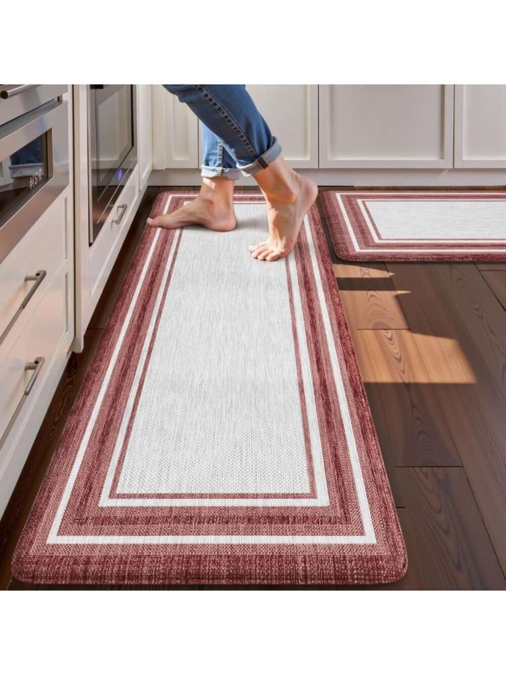 Anti-Fatigue Kitchen Mats Set of 2 - Farmhouse Style Floor Rugs for Comfort